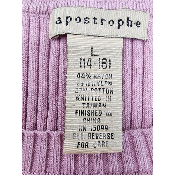 Vintage 90s Apostrophe Sleeveless Pullover Sweater Size L Pink Stretch Rib Knit - Picture 3 of 7
